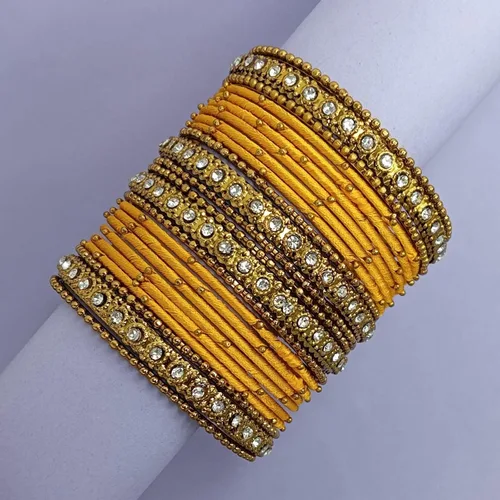 Vista 2 de Efulgenz Fashion Jewelry Indian Bollywood Gold Plated Crystal Beaded Silk Thread Bracelet Bangle Set (20 pc)