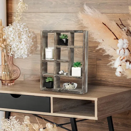 Vista 2 de J JACKCUBE DESIGN MK570A - Estante rústico multiranura, con 9 compartimentos, caja de sombra para montaje en pared, para colección, estuche cuadrado