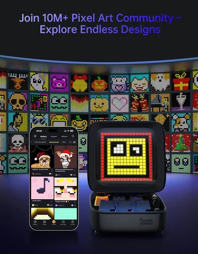 Vista 5 de Divoom Ditoo - Altavoz Bluetooth retro de arte pixelado con pantalla frontal de 16X16 LED controlada por aplicación (color negro)