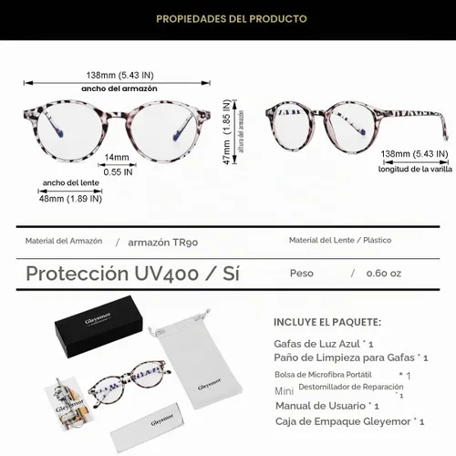 Vista 6 de Gleyemor Blue Light Glasses for Men Women, Vintage Round Frame Eyeglasses Leopardo