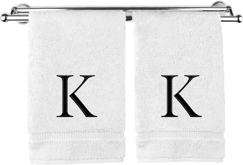 Vista 173 de Toalla de mano monogramada, regalo personalizado, juego de 2 - Toalla bordada con letra de bloque dorada - Extra absorbente 100% algodón turco