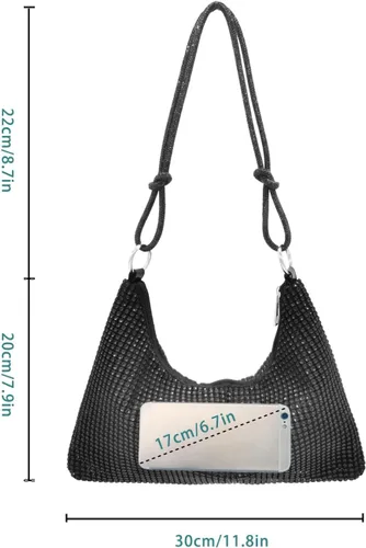 Vista 4 de SiorVeol Bolso de noche con diamantes de imitación para mujer, monederos brillantes para boda, graduación, fiesta, club