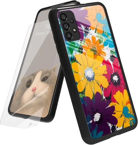 Vista 105 de Funda para Samsung Galaxy A12 5G con protector de pantalla, parte trasera de vidrio templado + TPU de silicona suave que absorbe los golpes