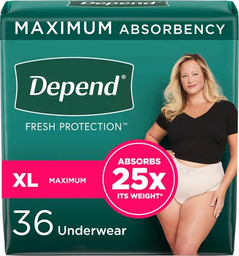 Vista 23 de Depend Fresh Protection - Pañales para adultos, ropa interior de incontinencia y para pérdida de orina posparto para mujer, desechable, máxima