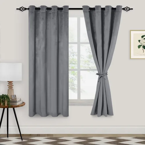 Vista 16 de XWZO Cortinas de terciopelo azul de 63 pulgadas de largo, elegantes cortinas de lujo suaves para sala de estar, aislamiento térmico, oscurecimiento