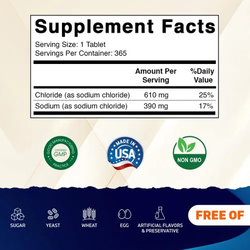 Vista 2 de Vitamatic Cloruro de sodio 1000 mg - 365 tabletas -2 botellas de reabastecimiento de electrolitos y soporte de hidratación - Sin OMG, sin gluten