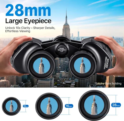 Vista 2 de [Usado] Prismáticos de 20 x 50 de alta potencia para observación de aves con ocular grande de 28 mm, prismáticos impermeables para caza, senderismo
