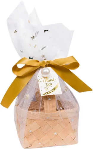 Vista 11 de Mini cesta de regalo tejida a mano de bambú, cajas de dulces, caja de embalaje de chocolate, perfecta para baby showers, cumpleaños, recuerdos