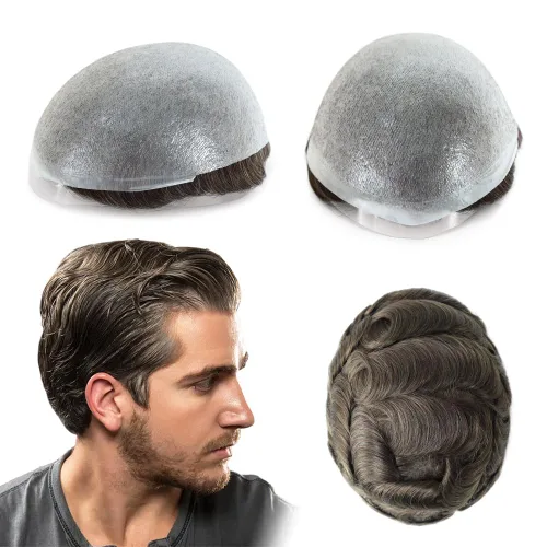 Vista 8 de Super Natural Mens Hair Piece 100 Cabello humano indetectable Mens Toupee Hair Systems Ultra Thin Skin V Looped Hair #10R WXL=8X10