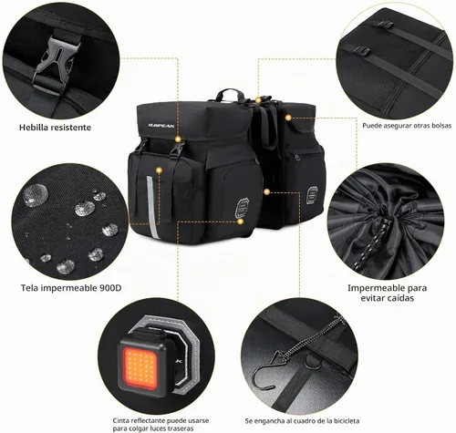 Vista 2 de Bolsa de Accesorios para Bicicleta Sunpeak Alforjas para Portaequipaje Trasero de Bicicleta 45L Bolsa de Sillín Impermeable para Bicicleta