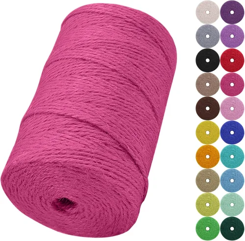 Vista 13 de Cuerda de yute natural de 0.079 pulgadas y 328 pies para manualidades, cuerda de yute de colores de 3 capas para envoltura de regalos, jardinería