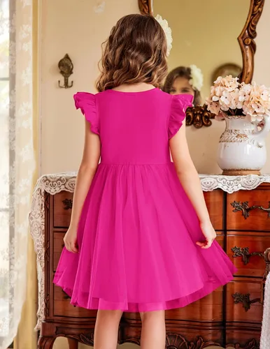 Vista 3 de Arshiner Vestido tutú para niñas pequeñas, vestidos de verano esponjosos, vestidos casuales de fiesta de tul para niños de 2 a 6 años