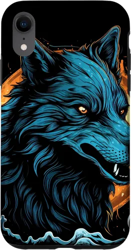 Vista 8 de Funda de arte de fantasía negra oculta para iPhone 14, lobo gótico, lobo y luna