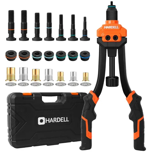 Vista 9 de HARDELL Kit de herramientas de tuerca de remache, kit de herramientas de tuerca remachadora de 14 pulgadas con 80 tuercas remachables, 6 mandriles