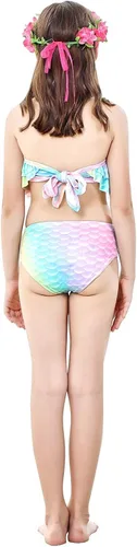 Vista 6 de GALLDEALS - Conjunto de bikini de sirena para natación cosplay con monofín de 7 a 8 años