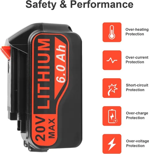 Vista 5 de Labtec LBX4020 - Paquetes de baterías de 20 V 6000 mAh compatibles con Black&Decker 20V LBXR20 LBXR20B LBXR20-OPE LBXR2020 LBXR20 LBXR20 LBX20