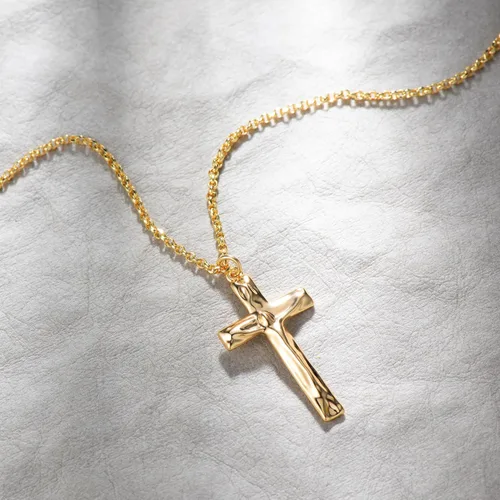 Vista 100 de Fettero - Collar con dije de cruz de fe, chapado en oro de 14 K, cadena fina, minimalista, simple, pequeña, para oración, regalo de joyería religiosa