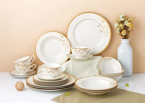 Vista 4 de Juego de vajilla de 24 piezas-Bone China, servicio para 4 por Lorren Home Trends