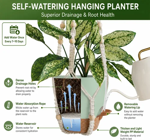 Vista 24 de Paquete de 3 macetas colgantes grandes para plantas de interior con Negro