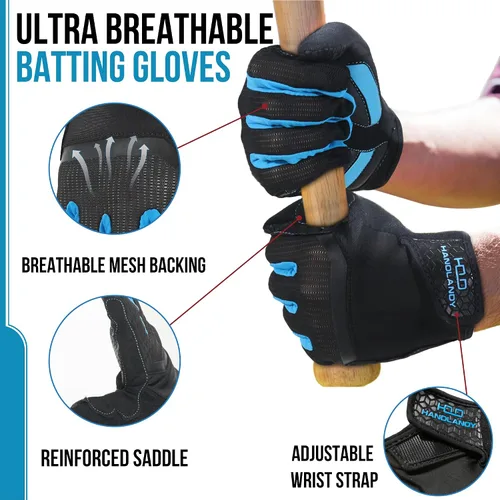 Vista 3 de HANDLANDY Guantes de bateo de béisbol para adultos y jóvenes, guantes de bateo de sóftbol con agarre transpirable para hombres, niños y niñas