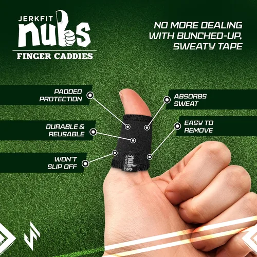 Vista 2 de JerkFit NUBS - Caddies para dedos (par) – Mangas duraderas para pulgar y dedos para evitar ampollas de golf, guantes de golf cómodos y cinta Negro