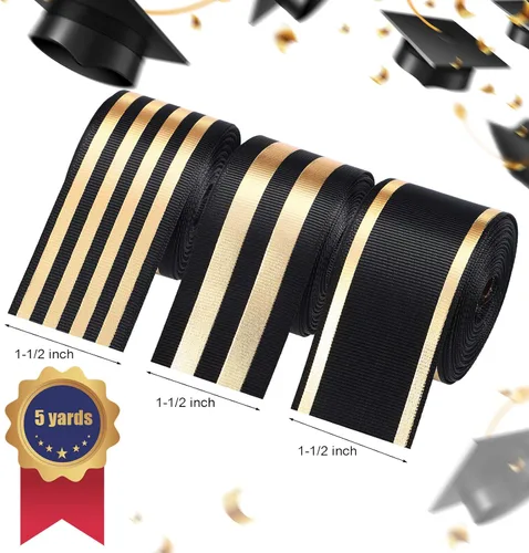 Vista 3 de WILLBOND 3 rollos de cintas de graduación de 1.5 pulgadas, cintas de tela de grogrén de 15 yardas de ancho, decoración de envoltura de regalos