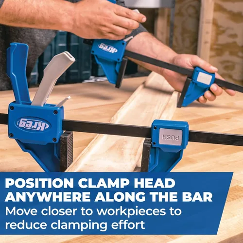 Vista 4 de Kreg VersaGrip - Abrazadera de barra de agarre rápido para carpintería - Cuenta con tecnología GripMaxx - Cabezal extraíble para uso como esparcidor