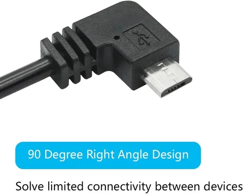 Vista 4 de Cable de alimentación micro USB de 90 grados para cámara de tablero de 11 pies, cable de carga USB en ángulo izquierdo, solo alimentación,