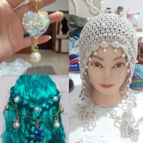 Vista 2 de 50 cuentas de perlas de imitación con incrustaciones de diamantes de imitación de 0.394 pulgadas, accesorios para ropa, accesorios para el cabello