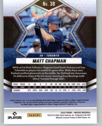 Vista 2 de 2022 Panini Mosaic #38 Matt Chapman Toronto Blue Jays Baseball Trading Card