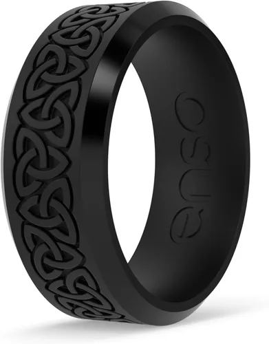 Vista 11 de Enso Rings Anillo de silicona grabado de la colección Celtic - Diseño cómodo y flexible Claddagh - Oro Antiguo/Dragón