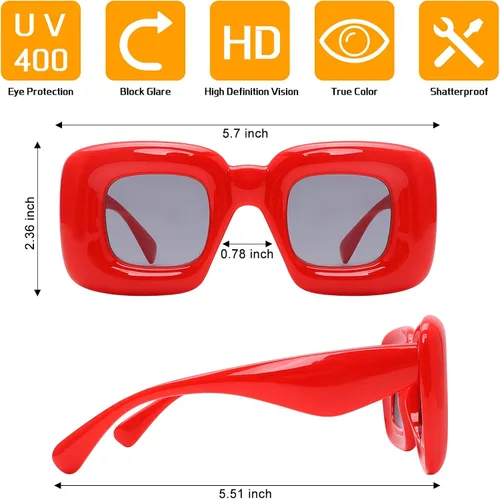 Vista 4 de Akirawang Lentes de sol inflados cuadrados de moda para mujeres y hombres, de gran tamaño, marco grueso, gafas de moda, sombras, estilo de diseñador