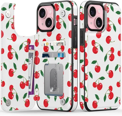 Vista 75 de FUNMIKO Funda tipo cartera para iPhone 13 con tarjetero, bloqueo RFID, protección de grado militar y obras de arte impresas con rayos UV, cierre