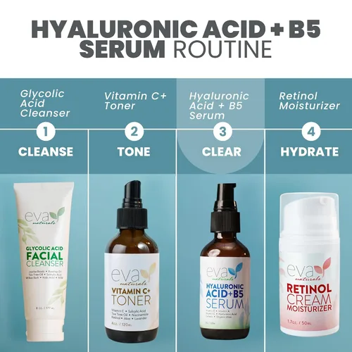 Vista 7 de Eva Naturals Ácido hialurónico + suero B5 para la cara – Suero facial ultra hidratante con vitamina C y B5 para hidratación profunda, tratamiento