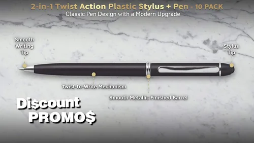 Vista 3 de DISCOUNT PROMOS Twist Action - Juego de 10 bolígrafos de plástico para el trabajo, bolígrafos geniales para escribir, tinta negra, color negro