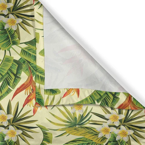 Vista 6 de Ambesonne Juego de 3 cenefas tropicales y cortinas de nivel, flores exóticas de plumeria y hojas de palmera sobre fondo crema, flora hawaiana