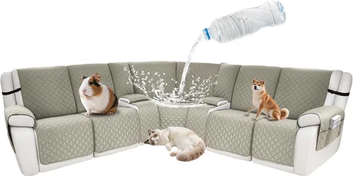 Vista 69 de Fundas impermeables para sofá reclinable seccional en forma de L, 7 piezas, antideslizantes, lavables, juego de fundas reclinables para mascotas