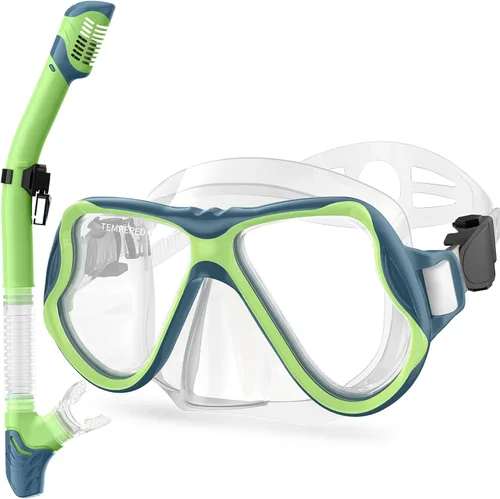 Vista 10 de Greatever Snorkeling Gear for Kids, Dry Snorkel Set Panoramic View Snorkel Mask, Anti-Fog Scuba Diving Mask for Kids Youth Age 6-14, Unisex Swimming