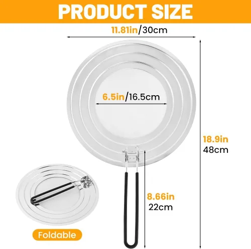 Vista 10 de Pantalla de salpicaduras de acero inoxidable para sartén, protector de salpicaduras de grasa plegable con mango aislado plegable para sartenes