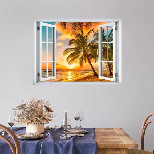 Vista 26 de wall26 Vinilo mural de pared extraíble – ANSE Lazio Beach en la isla Praslin en Seychelles - Decoración de pared creativa de ventana – 24 x 32