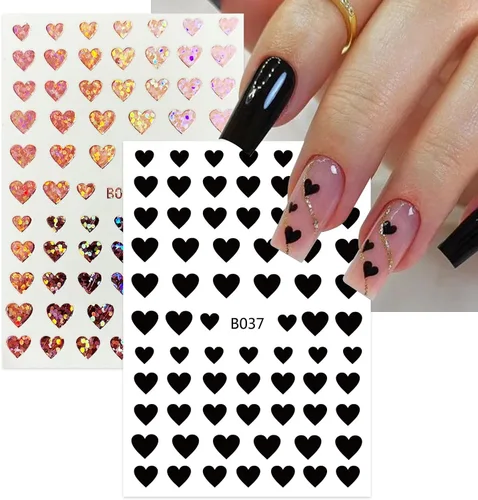 Vista 4 de Calcomanías de uñas con diseño de corazón y amor con brillo, calcomanías de uñas de San Valentín autoadhesivas 3D, diseño de uñas de corazón