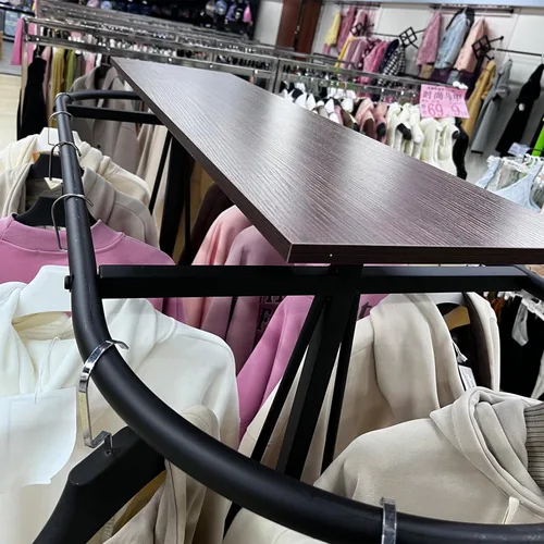 Vista 7 de Perchero redondo para ropa, estante de ropa comercial de pie, perchero ovalado de hierro para colgar ropa, para dormitorios, exhibición de Negro