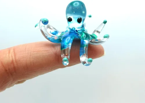 Vista 18 de Pulpo diminutas micro figuras sopladas a mano de vidrio de color arte animales coleccionables regalo decoración del hogar (negro)