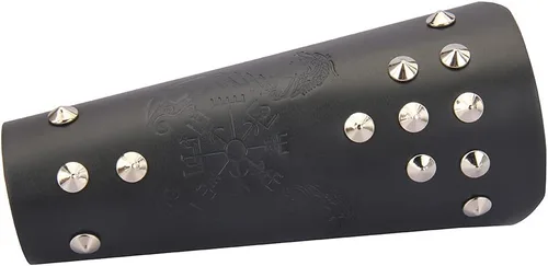 Vista 9 de Jeilwiy Brazaletes vikingos medievales de cuero, brazaletes de armadura de brazo, brazalete de cuero, guantelete punk para hombres y mujeres