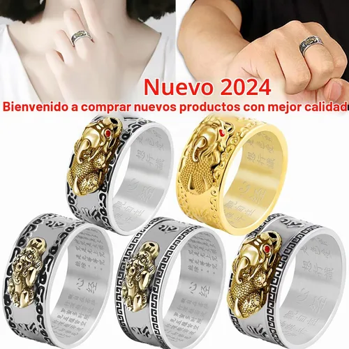 Vista 7 de Anillo ajustable de plata 990 Feng Shui PiXiu Mani Mantra Protección Wealth Ring LT_gold_new
