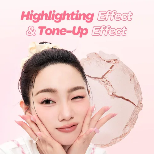 Vista 4 de I'M MEME Compact - Tone-up Pact Polvo de ajuste presionado coreano para efecto de desenfoque rosa, con calamina, polvo de maquillaje, compacto