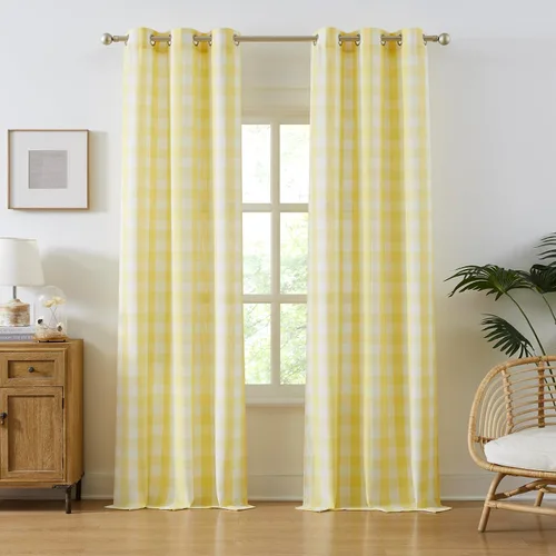 Vista 31 de Amzdecor Cortinas a cuadros con ojales de búfalo de 54 pulgadas de largo, cortinas texturizadas semitransparentes para sala de estar, dormitorio
