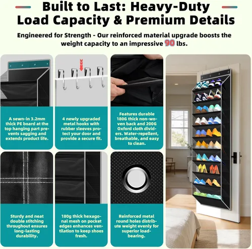 Vista 3 de PAULONE Organizador multiusos de 10 bolsillos para colocar sobre la puerta, capacidad resistente de 95 libras con malla transpirable, almacenamiento