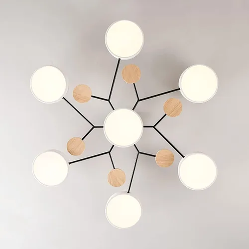 Vista 3 de Lámpara LED de techo, 34 pulgadas, 7 luces de techo modernas, de montaje empotrado, de madera, 56 W, regulable, para sala de estar, dormitorio
