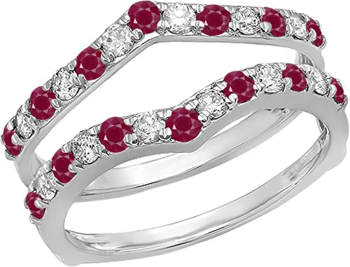Vista 9 de Dazzlingrock Round Gemstone & White Diamond Enhancer Guard Wedding Band 3-Oro Blanco